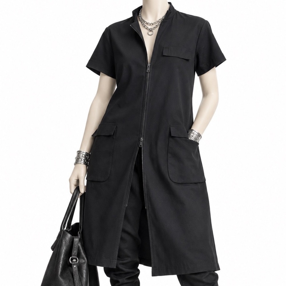 BITTE KAI RAND Black Tencel Zip Front Utility Dress Duster | Thom Krom Style | M